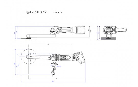 Снимка Ъглошлайф акум. удължен 150mm METABO KNS 18 LTX 150 SOLO